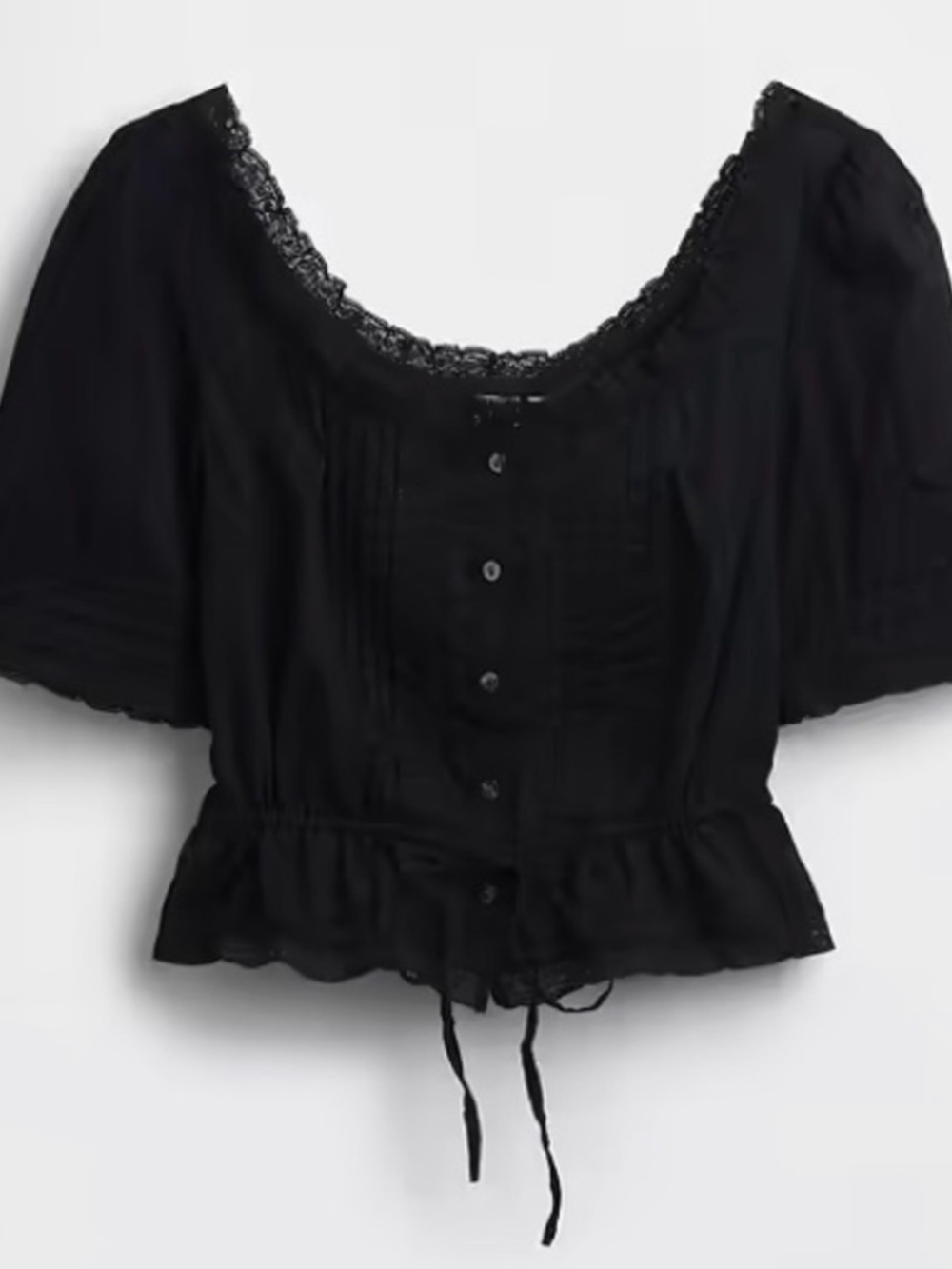 GAP Black Lace-Trim Button Front Blouse
